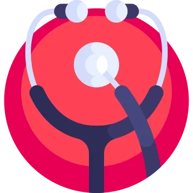 Stethoscope chestpiece on red medical badge