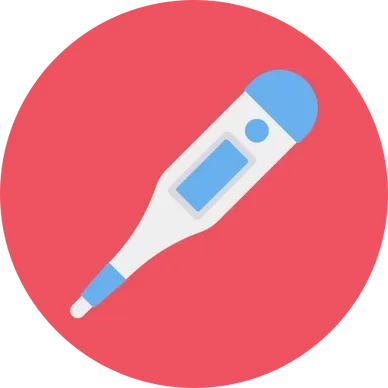Digital thermometer on red circular background