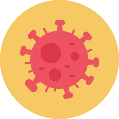Illustrated virus particle on yellow background